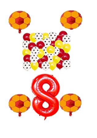 Sarı Kırmızı Taraftar Folyo Balon Doğum Günü Parti Seti Yaş 8