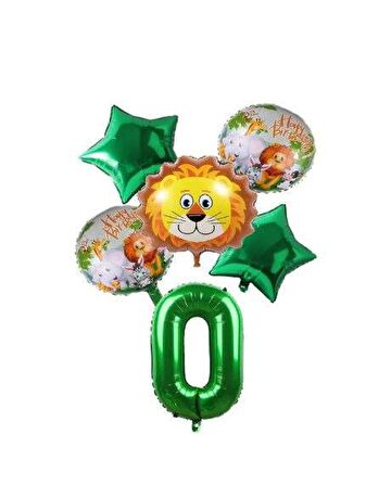 Yeşil Rakam Yıldız Aslan Hayvan Folyo Balon Seti Yaş 0