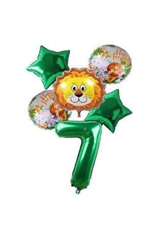 Yeşil Rakam Yıldız Aslan Hayvan Folyo Balon Seti Yaş 7