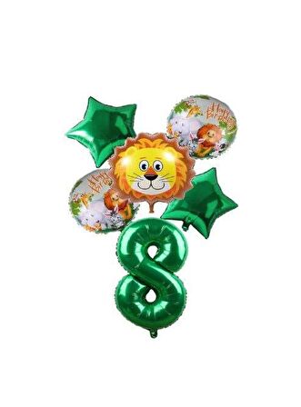 Yeşil Rakam Yıldız Aslan Hayvan Folyo Balon Seti Yaş 8