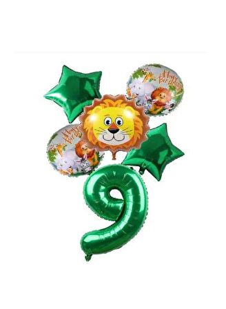 Yeşil Rakam Yıldız Aslan Hayvan Folyo Balon Seti Yaş 9
