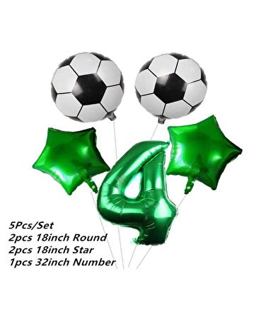 Yeşil Rakam Yeşil Yıldız Futbol Temalı Balon Seti Yaş 4