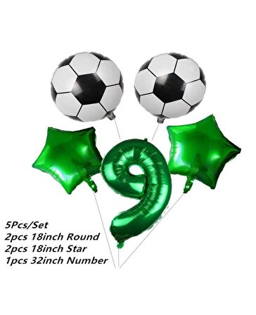 Yeşil Rakam Yeşil Yıldız Futbol Temalı Balon Seti Yaş 9