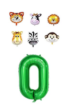 Safari hayvanlar Temalı Yeşil Rakam Folyo Balon Seti Yaş 0