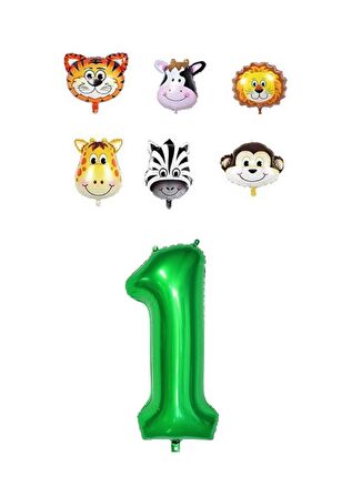 Safari hayvanlar Temalı Yeşil Rakam Folyo Balon Seti Yaş 1