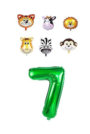 Safari hayvanlar Temalı Yeşil Rakam Folyo Balon Seti Yaş 7