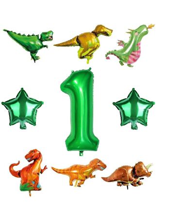 Safari Dinazor Hayvanlar Temalı Yeşil Rakam Folyo Balon Seti Yaş 1