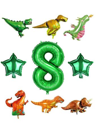 Safari Dinazor Hayvanlar Temalı Yeşil Rakam Folyo Balon Seti Yaş 8