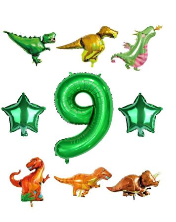Safari Dinazor Hayvanlar Temalı Yeşil Rakam Folyo Balon Seti Yaş 9
