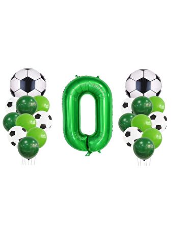 0 Yaş Futbol Temalı Yeşil Rakamlı Balon Seti