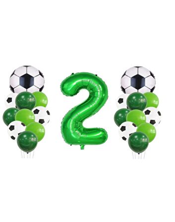 2 Yaş Futbol Temalı Yeşil Rakamlı Balon Seti