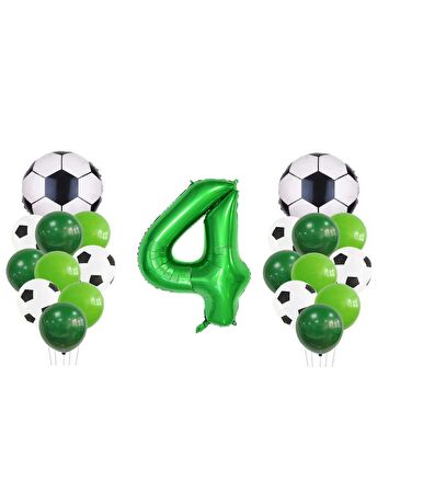 4 Yaş Futbol Temalı Yeşil Rakamlı Balon Seti
