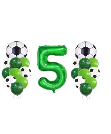 5 Yaş Futbol Temalı Yeşil Rakamlı Balon Seti