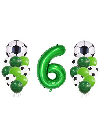 6 Yaş Futbol Temalı Yeşil Rakamlı Balon Seti