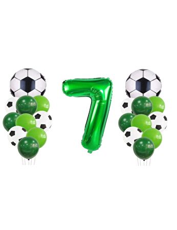 7 Yaş Futbol Temalı Yeşil Rakamlı Balon Seti