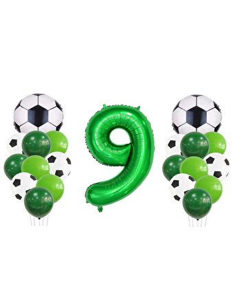 9 Yaş Futbol Temalı Yeşil Rakamlı Balon Seti