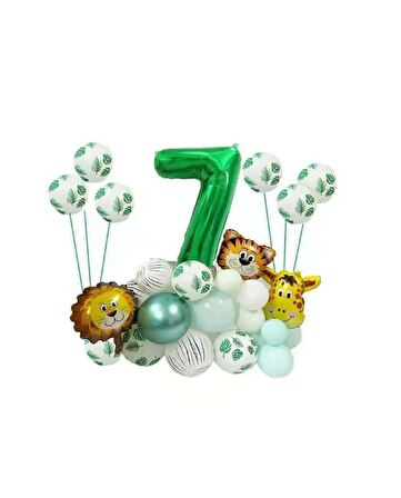 Safari Temalı Yeşil Rakamlı Folyo Balon Seti Yaş 7