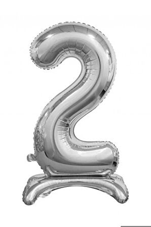 2 Gümüş Renk Ayaklı Rakam Folyo Balon 76 cm