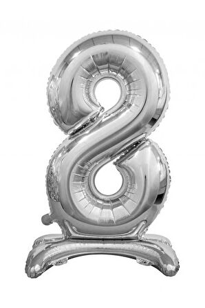 8 Gümüş Renk Ayaklı Rakam Folyo Balon 76 cm