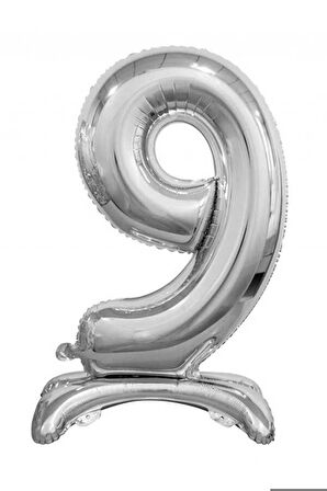 9 Gümüş Renk Ayaklı Rakam Folyo Balon 76 cm