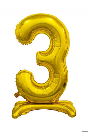 3 Gold Renk Ayaklı Rakam Folyo Balon 76 cm