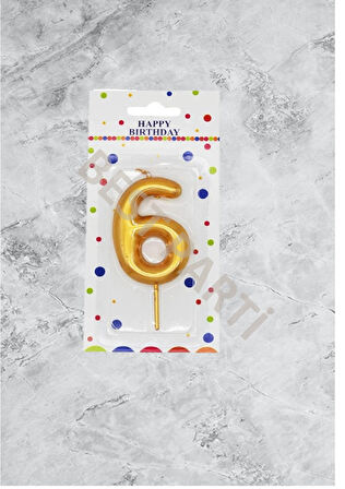 6 Rakamı Gold Renk Duğum Günü Pasta Mumu