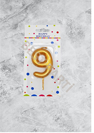 9 Rakamı Gold Renk Duğum Günü Pasta Mumu