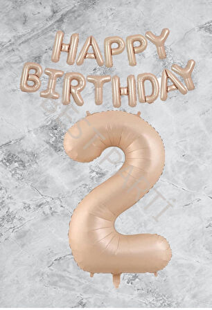 Kum Beji Happy Bırthday Rakam Folyo Balon Seti 2 Yaş