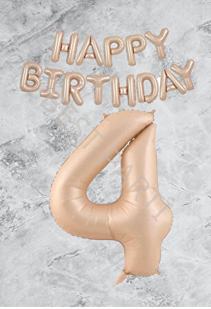 Kum Beji Happy Bırthday Rakam Folyo Balon Seti 4 Yaş