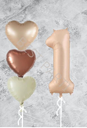 Kum Beji Kalp Rakam Folyo Balon Seti 1 Yaş