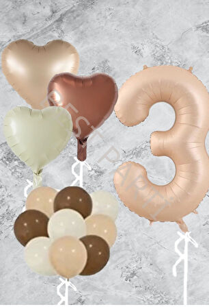 Kum Beji Kalp Rakam Folyo ve Latex Balon Seti Yaş 3