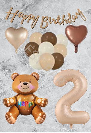 Kum Beji Rakam Kalp Ayıcıklı Folyo Balon Seti Yaş 2