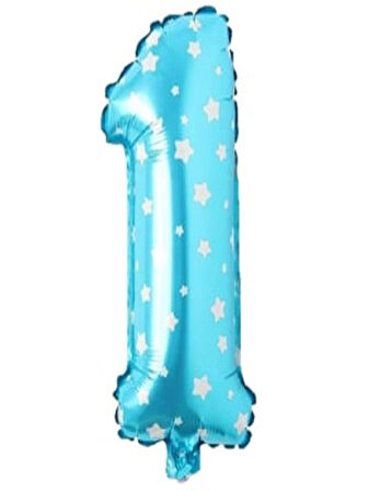 Puanlı Mavi Renk Rakam Folyo Balon 36 cm Yaş 1