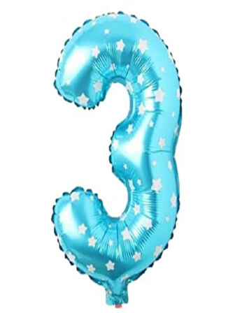 Puanlı Mavi Renk Rakam Folyo Balon 36 cm Yaş 3