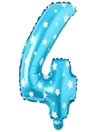 Puanlı Mavi Renk Rakam Folyo Balon 36 cm Yaş 4