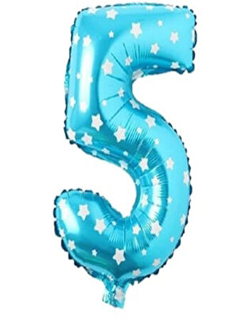 Puanlı Mavi Renk Rakam Folyo Balon 36 cm Yaş 5