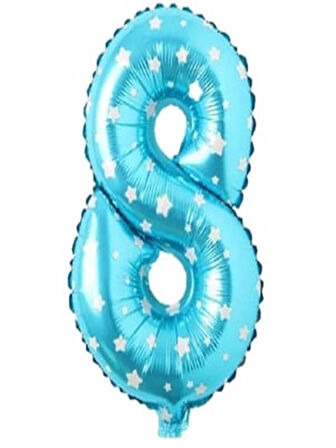 Puanlı Mavi Renk Rakam Folyo Balon 36 cm Yaş 8