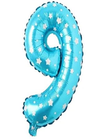 Puanlı Mavi Renk Rakam Folyo Balon 36 cm Yaş 9