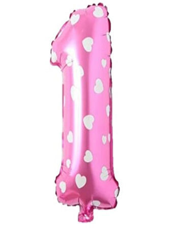 Puanlı Pembe Renk Rakam Folyo Balon 36 cm Yaş 1
