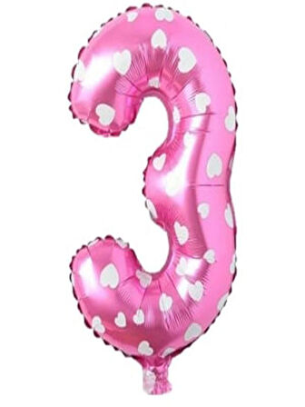 Puanlı Pembe Renk Rakam Folyo Balon 36 cm Yaş 3