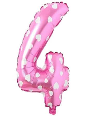 Puanlı Pembe Renk Rakam Folyo Balon 36 cm Yaş 4