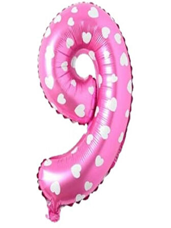 Puanlı Pembe Renk Rakam Folyo Balon 36 cm Yaş 9
