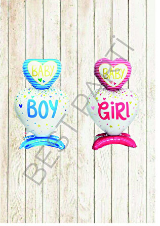 Ayaklı Pembe Girl - Mavi Boy Folyo Balon Seti