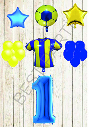 Taraftar Sarı Lacivert Doğum Günü Balon Seti Yaş-2