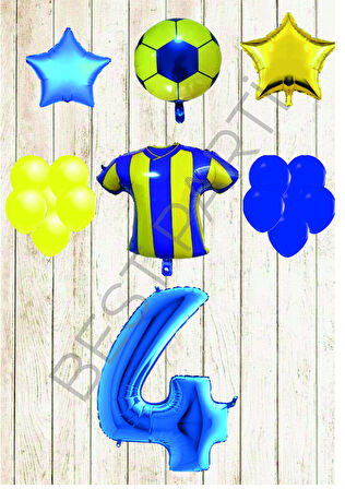 Taraftar Sarı Lacivert Doğum Günü Balon Seti Yaş-4