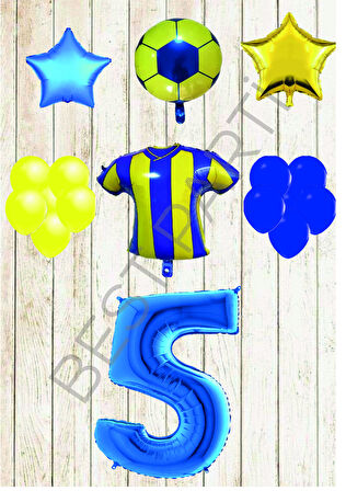 Taraftar Sarı Lacivert Doğum Günü Balon Seti Yaş-5