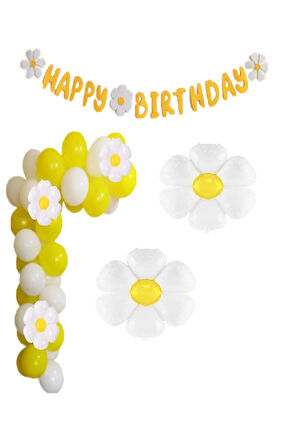 Eva Happy Bırthday,Papatya Folyo ve Latex Balon Seti