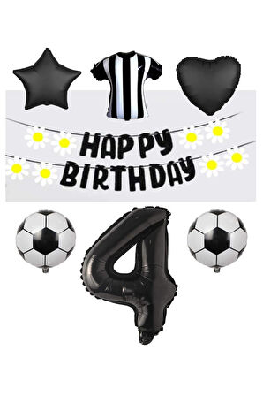 Best Siyah Beyaz Taraftar Folyo Balon ve Eva Banner Seti Yaş 4