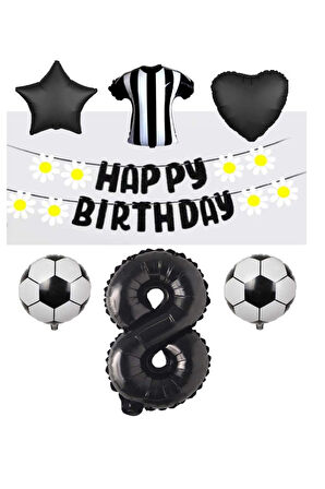 Best Siyah Beyaz Taraftar Folyo Balon ve Eva Banner Seti Yaş 8