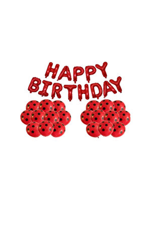 Best Happy Bırthday Kırmızı Folyo Balon ve Puanlı Baskılı Balon Seti